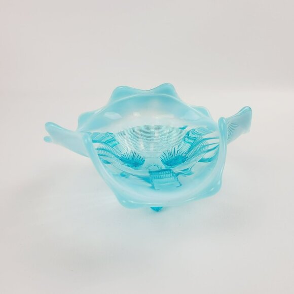 Vintage Northwood Klondyke Blue Opalescent 3-Toed Footed Triangular Bowl Dish - Picture 4 of 10